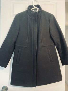 Talbots Black Wool-Blend Car Coat with Stand Collar